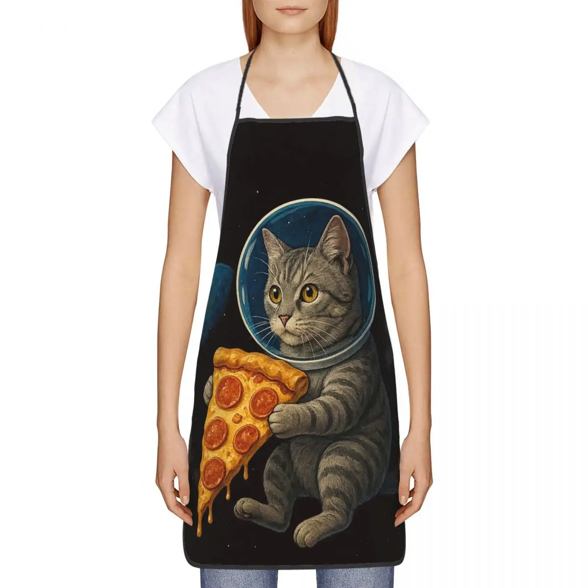 

Space Dj Cat Pizza Aprons Chef Cooking Baking Tablier Waterproof Bib Kitchen Cleaning Pinafore for Women Men Gardening