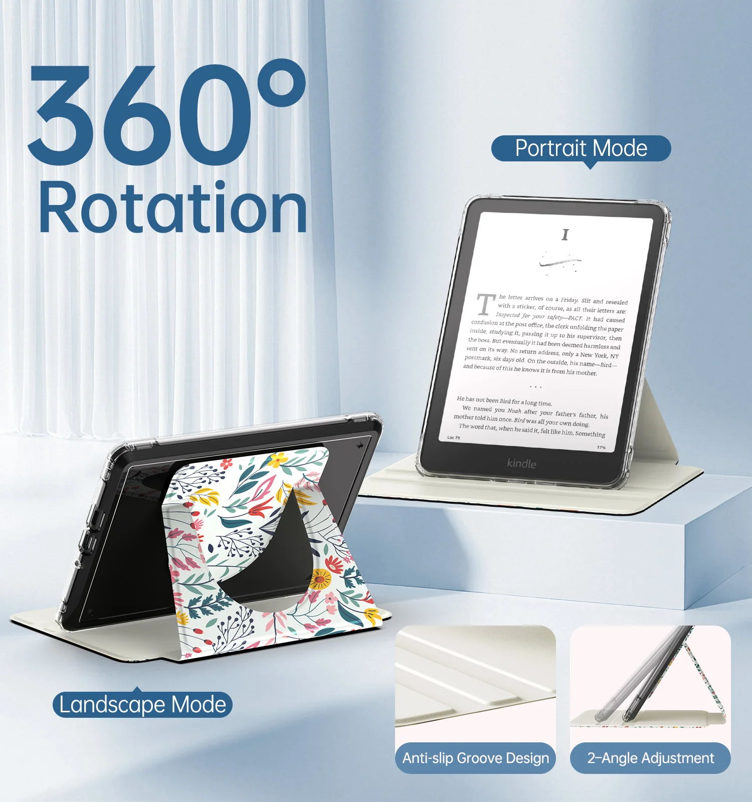 MoKo 360 °   Obrotowe etui na Kindle Paperwhite 7 cali (12. generacja, 2024) i Kindle Colorsoft (2024/2025), przezroczysty tył, odłączane, magnetyczne, ochronne. — zdjęcie produktu 4