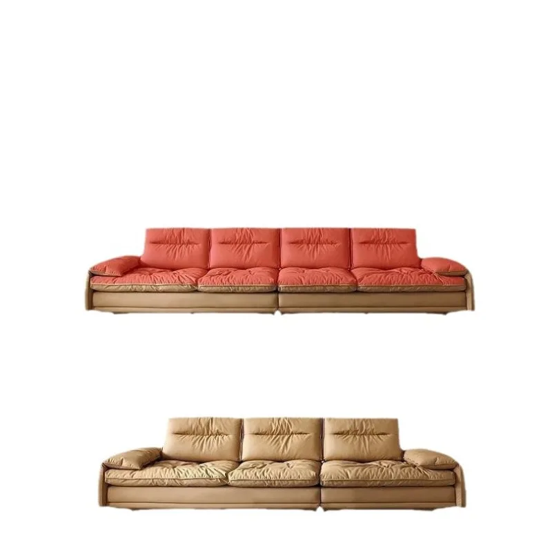 

Silicone leather sofa living room adjustable backrest ultra-wide sitting deep office home straight sofa