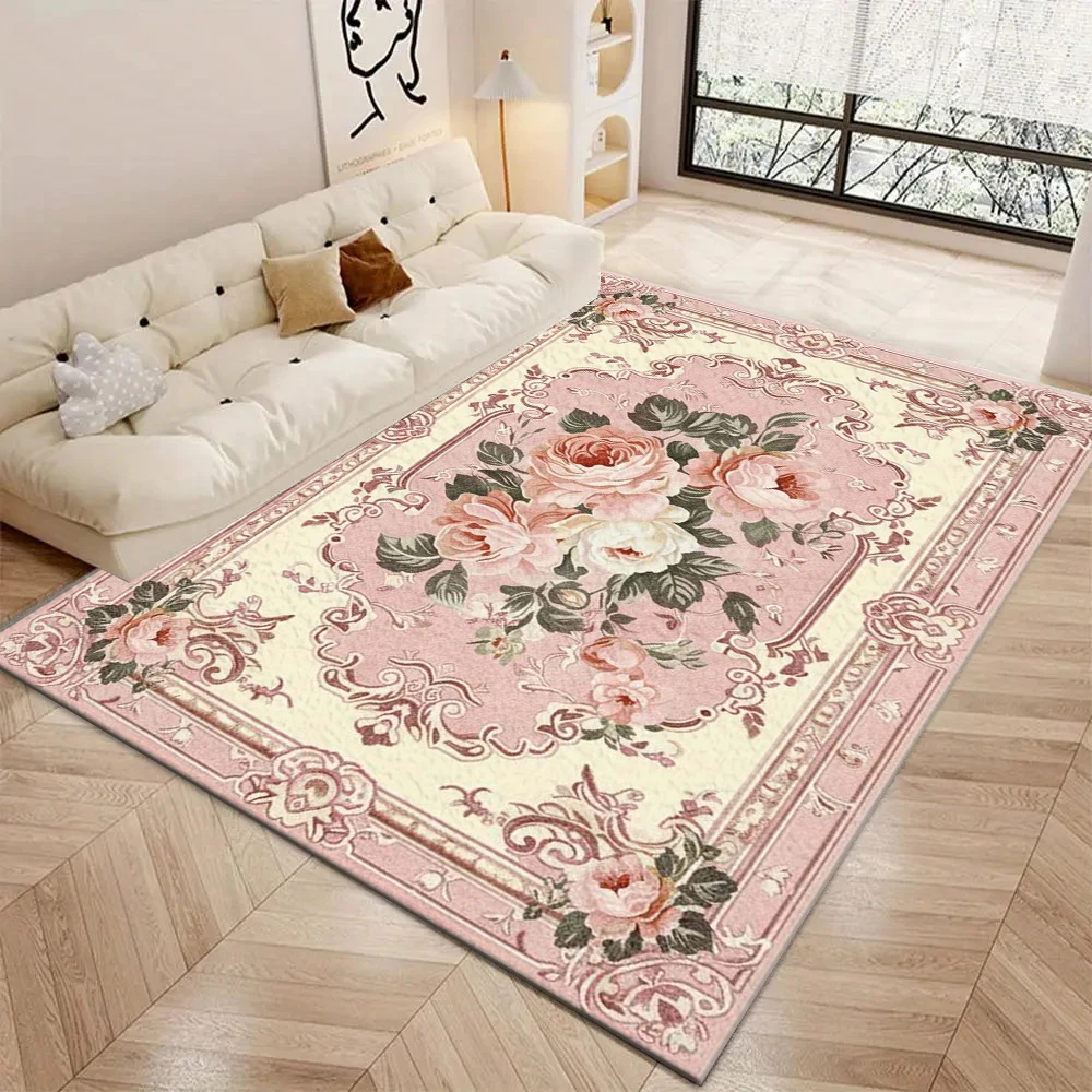 Vintage Pink Rose Floral Area Rug Large Living Room Carpet Soft Bedroom Home Decor Floor Rug