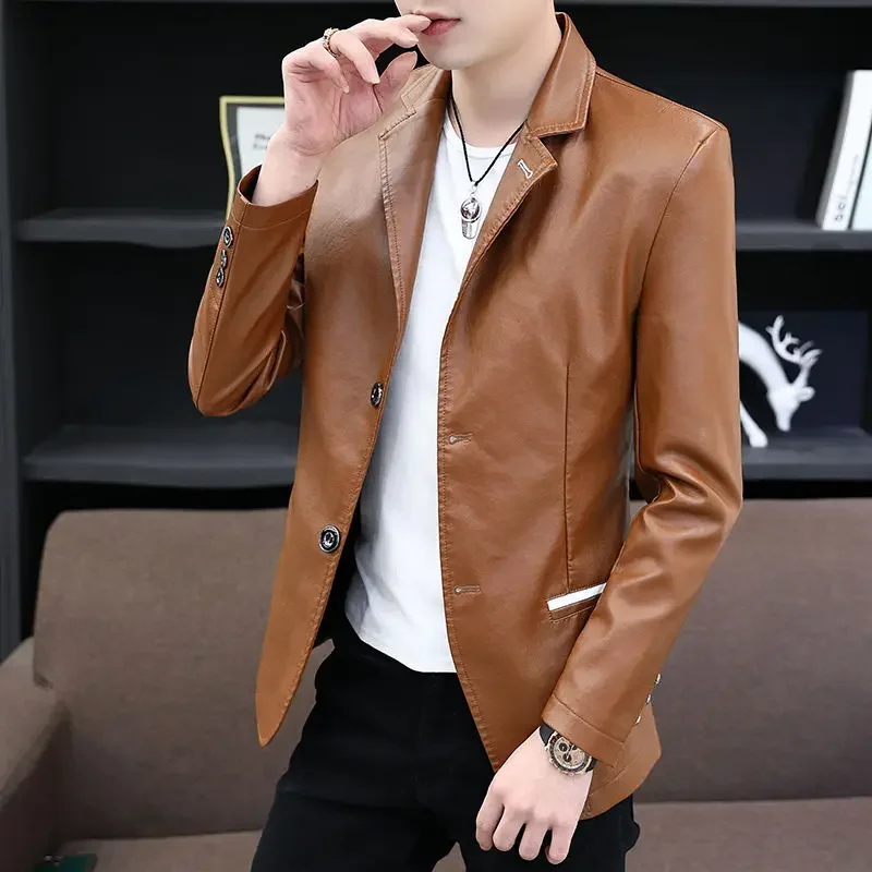 Coats Man Suits And Blazers Brown Thin Slim Fit Jacket For Men Single Breasted Premium Original Elegant Fashion 2024 New