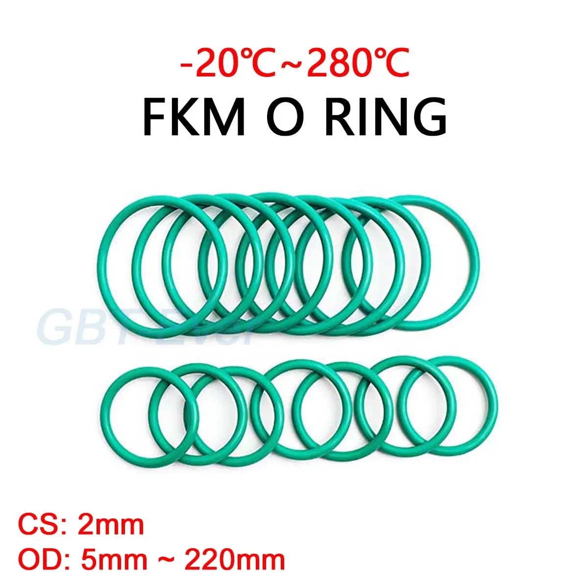 FKM Green Fluorine Rubber O Ring CS 2mm OD 5mm ~ 220mm O-Rings Sealing Gasket Washer Oil Resistant Acid & Alkali Resistant