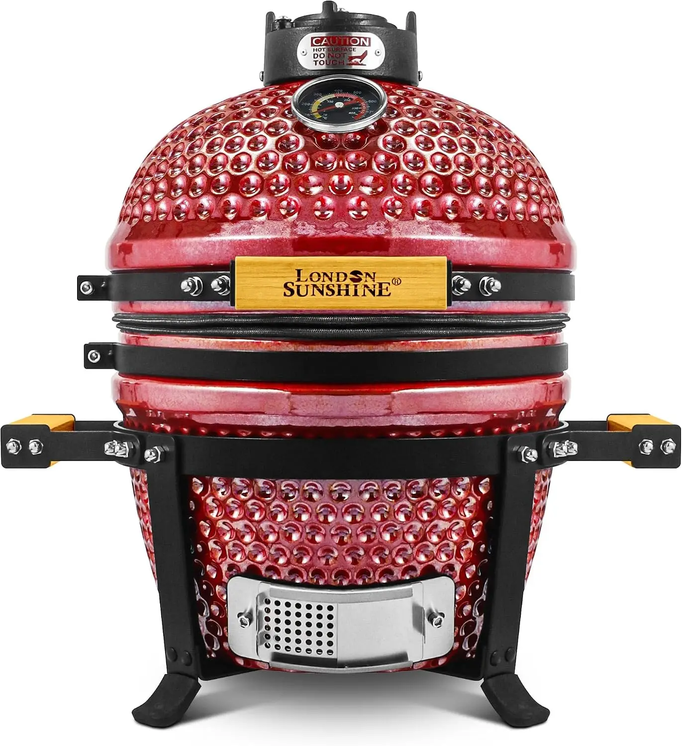 Portable 13-Inch Ceramic Charcoal Kamado BBQ Grill for Tabletop Use, Stainless Steel Grates, Pearlescent Red