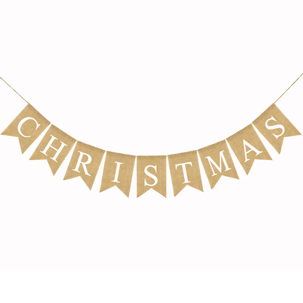 

Stylish Christmas Bunting Banner Merry Christmas Letters Linen Burlap Hanging Decoration for Mantel Door Outdoor Events
