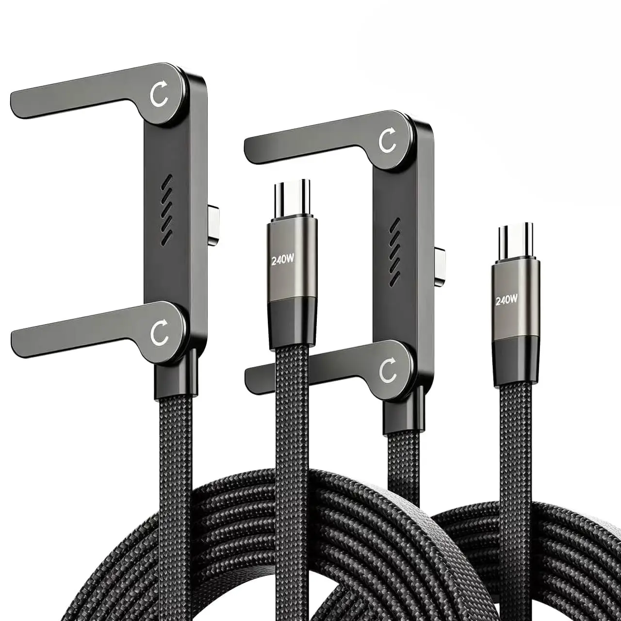 Paquete de 2 Cables de Carga Ultra Rápida USB C a USB C de 5 pies y 240 W con Soporte Invisible, Cargador Plano para Teléfono, Enchufe en Ángulo Recto de 90 Grados