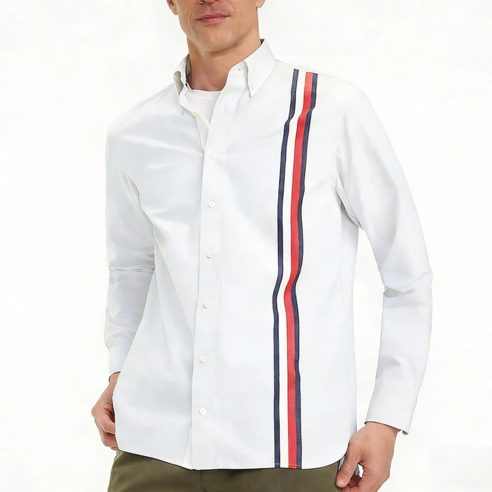 

2026 Men's colorful long-sleeved shirt HD simple striped 3D printed shirt Hawaiian outdoor social business casual men's clothing