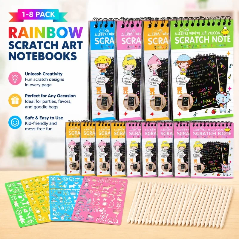 Thickened Kids DIY Scratch Art Book Colorful Rainbow Scratch-off Paper Spiral Binding Sketch Pad Black Card Graffiti Notebook
