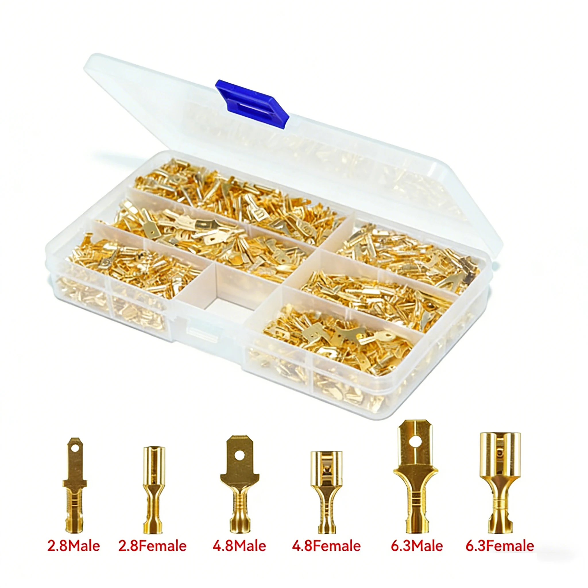 600Pcs Assorted Male Female Spade Connectors 2.8/4.8/6.3mm Wire Crimp Terminal Block for Electrical Wiring Car Audio Speaker