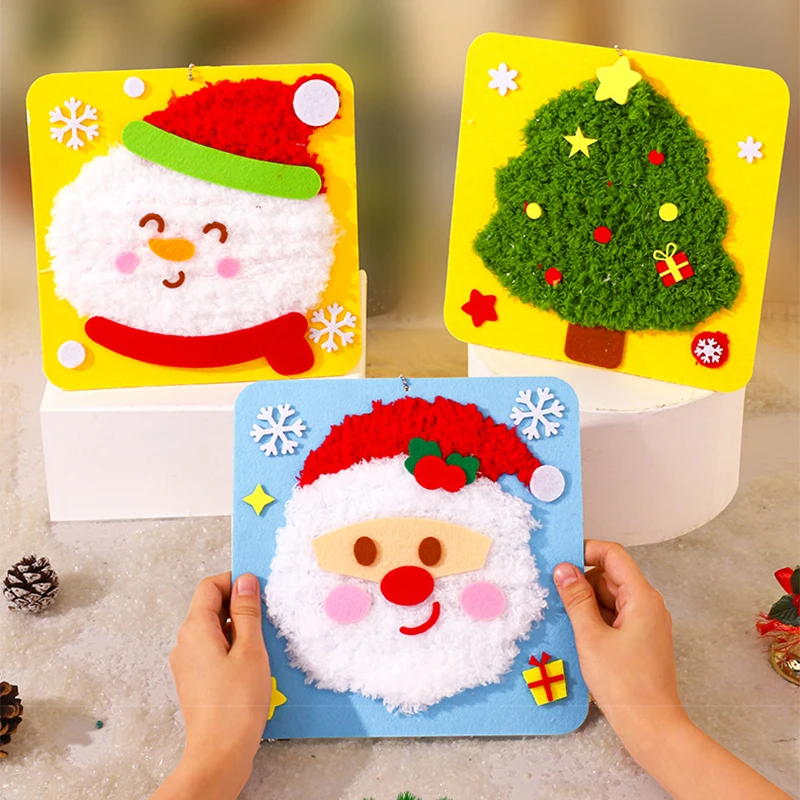 Cartoon Christmas Sewing Craft Kit for Kids Fine Motor Training Felt Embroidery Stitching Children Handmade Toys Threading Board