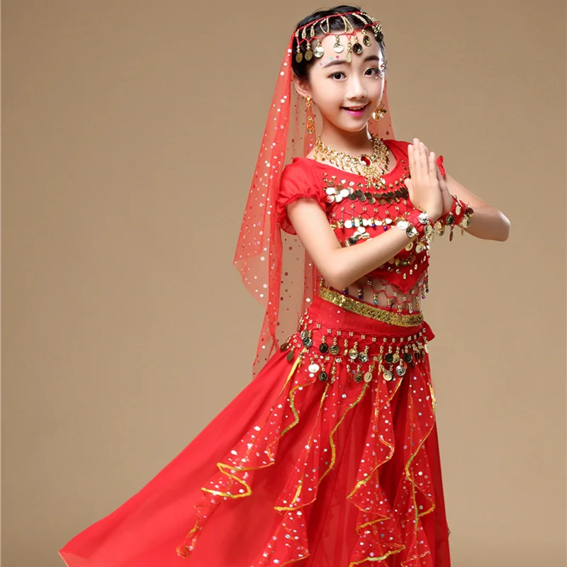 Buikdanskostuums voor kinderen Meisjes Kinderen Buikdansrok Bollywood Dansjurk Prestatie Competitie Indiase stoffen set