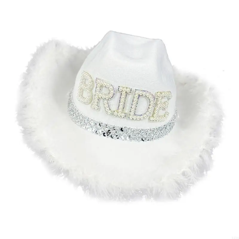 

L5YA Glinting Panama Hat Studded Rhinestones Party Hat for Women Bridal Costume Decorative Crystal Ornament