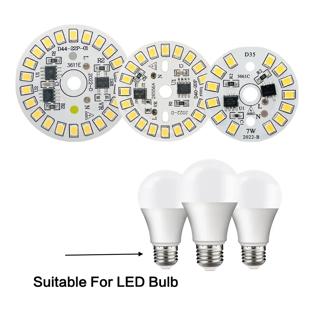 Lampu sorot LED, 10 Buah Chip bohlam LED bebas pengemudi 18W 15W 12W 9W 7W 5W 3W SMD 2835 manik lampu bulat AC 220V