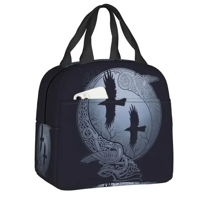 Ravens Insulated Lunch Bags Viking Norse Huginn and Muninn Portable Cooler Thermal Food Lunch Box Kids School Children