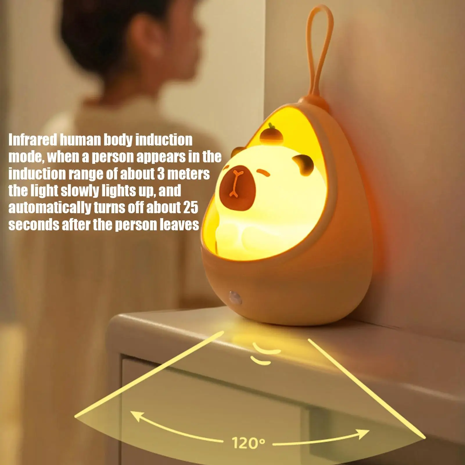 

Animal Night Light Capybara Cute Light Rechargeable Squishy Auto-Sensing Ornament Lighting For Nursery Desk Bedroom Kids Toddler