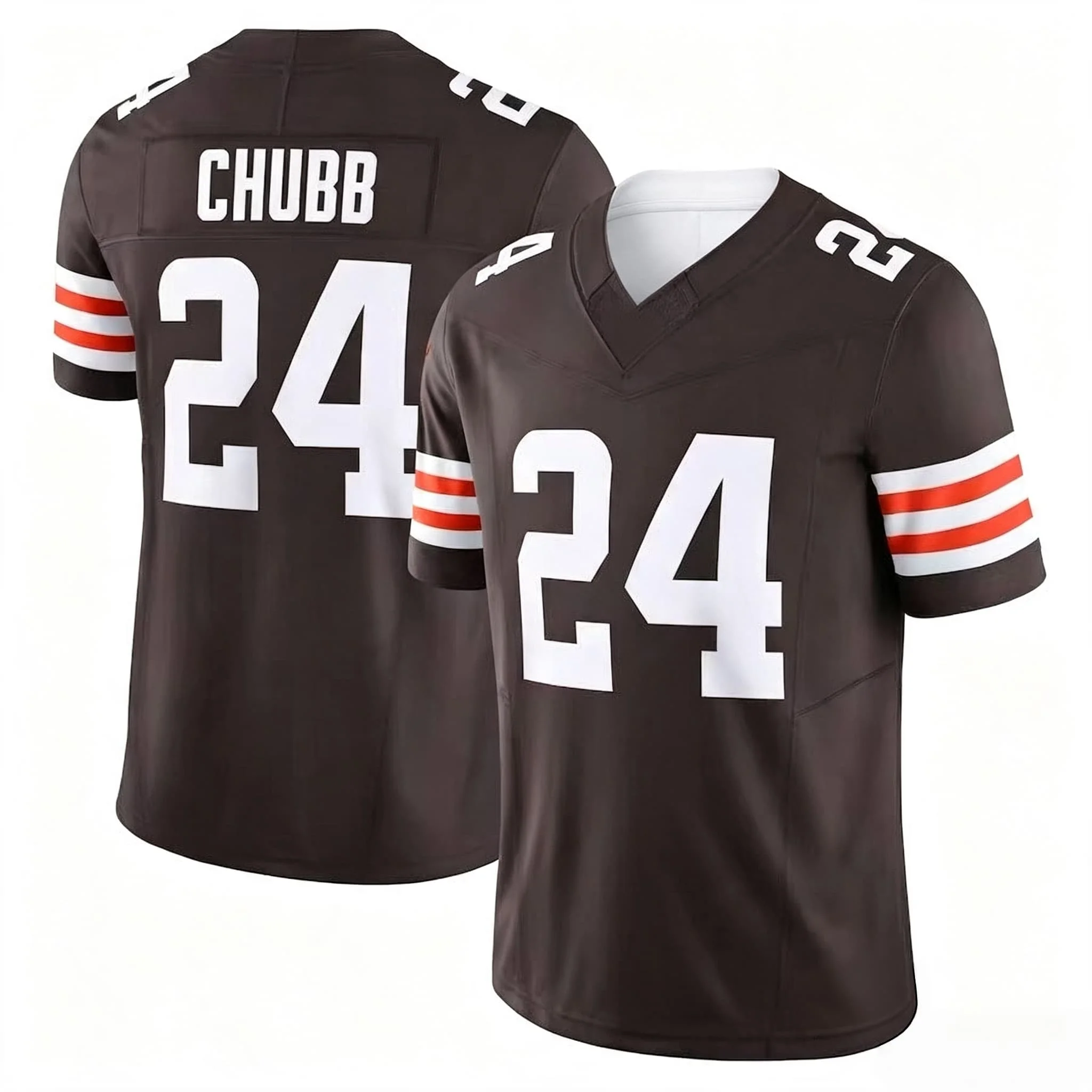 Men's #24 Chubb American Football Jersey Short Sleeve V‑Neck Sports White Brown Home Away Fan Sport Jersey  Family Matching