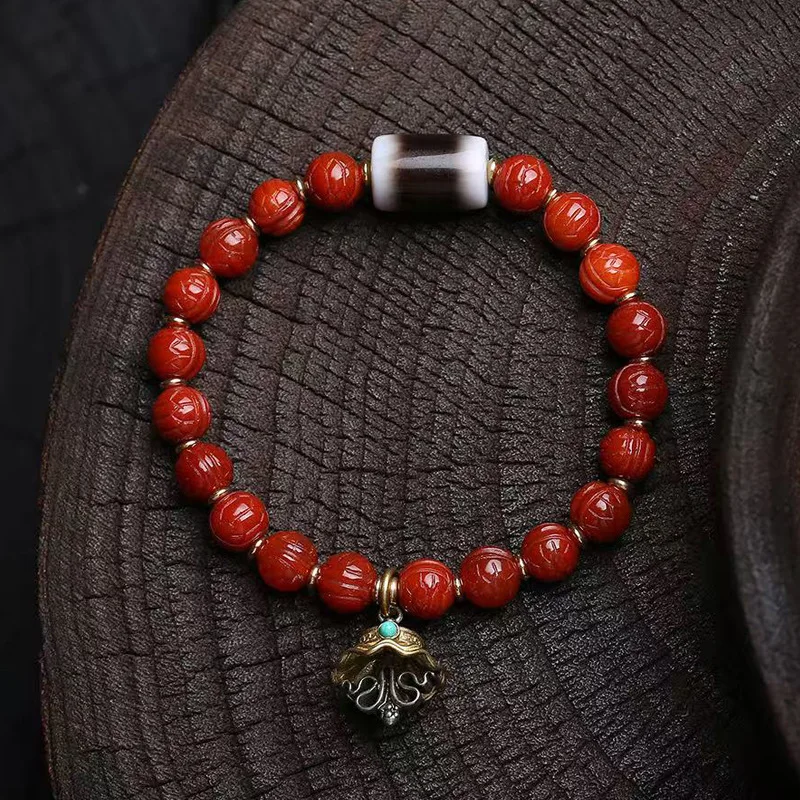 Natural Western Zhou Dynasty Agate Bone Copper Clip Treasure Thread Bead Accessories Bracelet