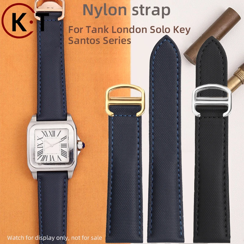 

16mm 18mm 20mm Nylon strap Tank London Solo Key Santos Series Bracelet Fabric Leather Strap Folding Buckle For Cartier watchband