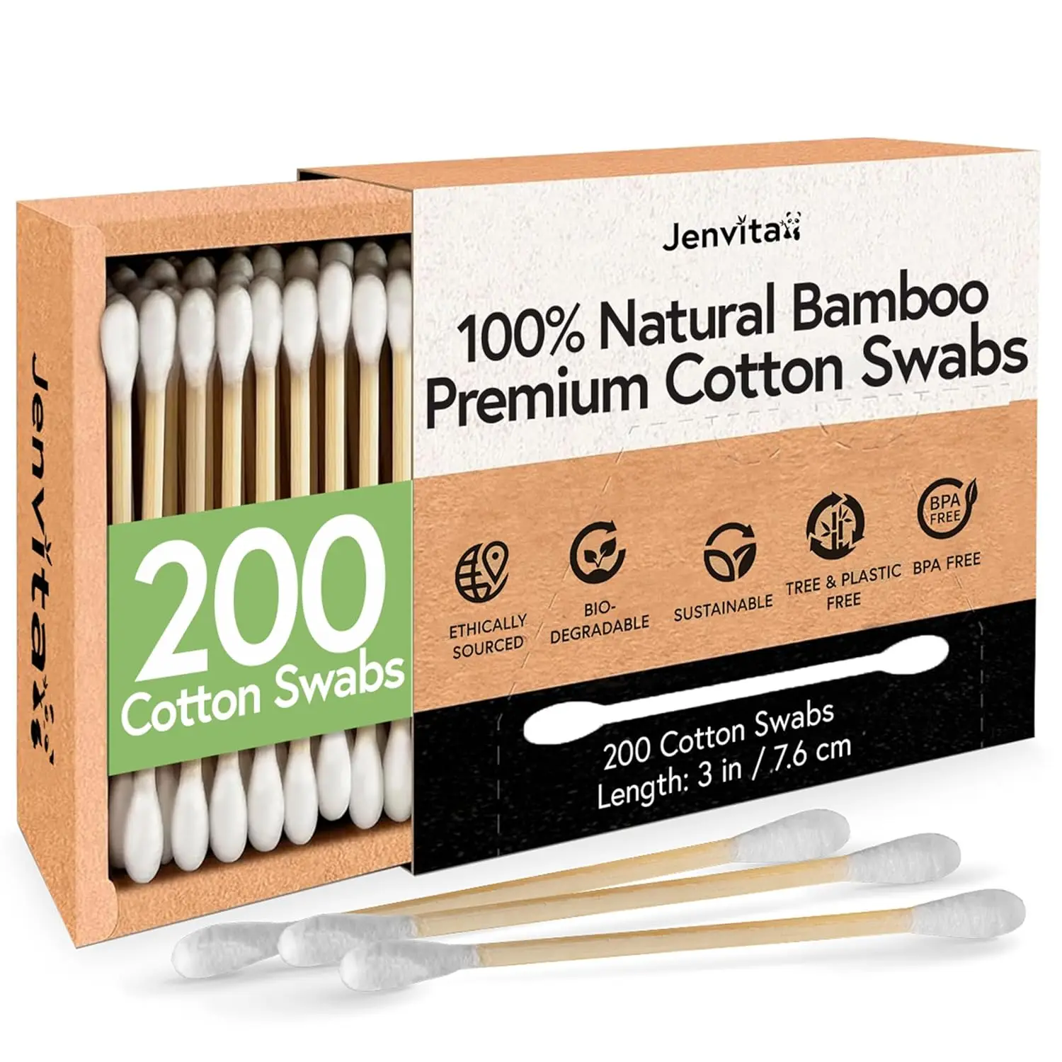 

200-Pack Bamboo Cotton Swabs | Biodegradable & Hypoallergenic