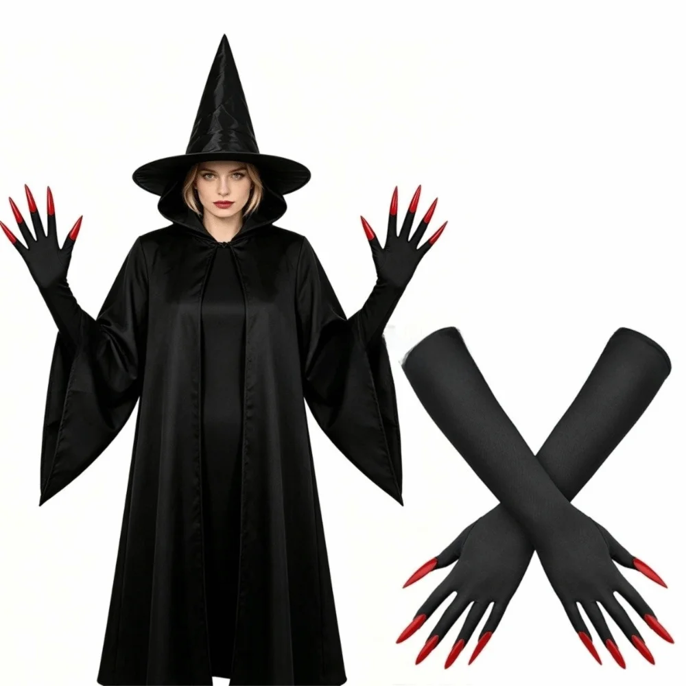 Fancy Props Halloween Cosplay Gloves Long Nails Solid Color Witch Cosplay Costume 43cm Elastic Ghost Claw Mittens Joking Tools