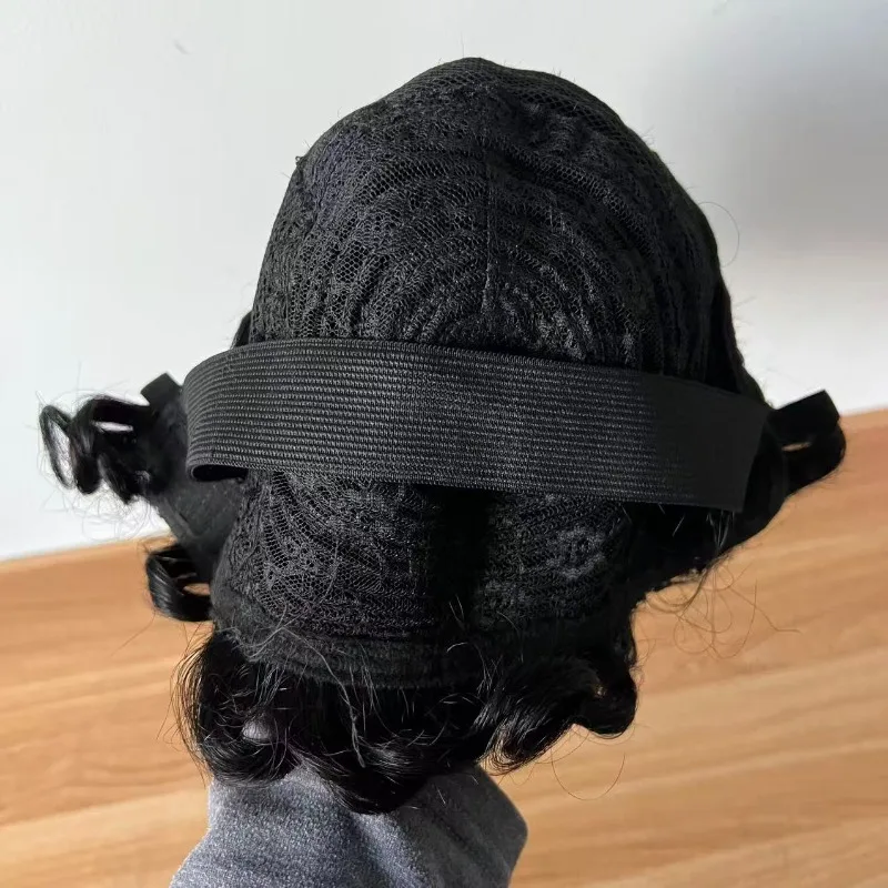 Hochwertige natürliche schwarze gelockte 100% Echthaar-Perücke, kurzer Pixie-Schnitt für Frauen, 6'' Remy-Haar, kleberlose Perücken – Detail 6