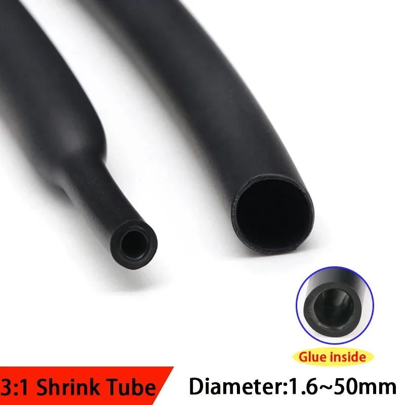 

1M Black 3:1 Heat Shrink Tube With Double Wall Glue Tube Diameter 1.6/2.4/3.2/4.8/6.4/7.9/9.5/12.7/15.4/19.1/25.4/30/39/50mm