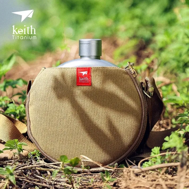 Keith Titanium Western Style Canteen - 1900ml Large Capacity, Lightweight & Durable Hip Flask for Outdoor Campin Ti3037