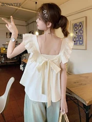 Blouses Women Backless Creativity Lace-up Leisure Lovely Age-reducing All-match Summer Korean Style Stylish Temperament Simple