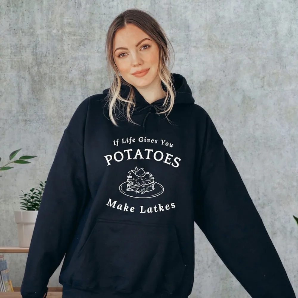 

Толстовка Latkes Chanuka, если жизнь дает вас картофелем, женская праздничная толстовка с капюшоном на осень и зиму, сохраняет тепло, спортивный костюм, уличная одежда