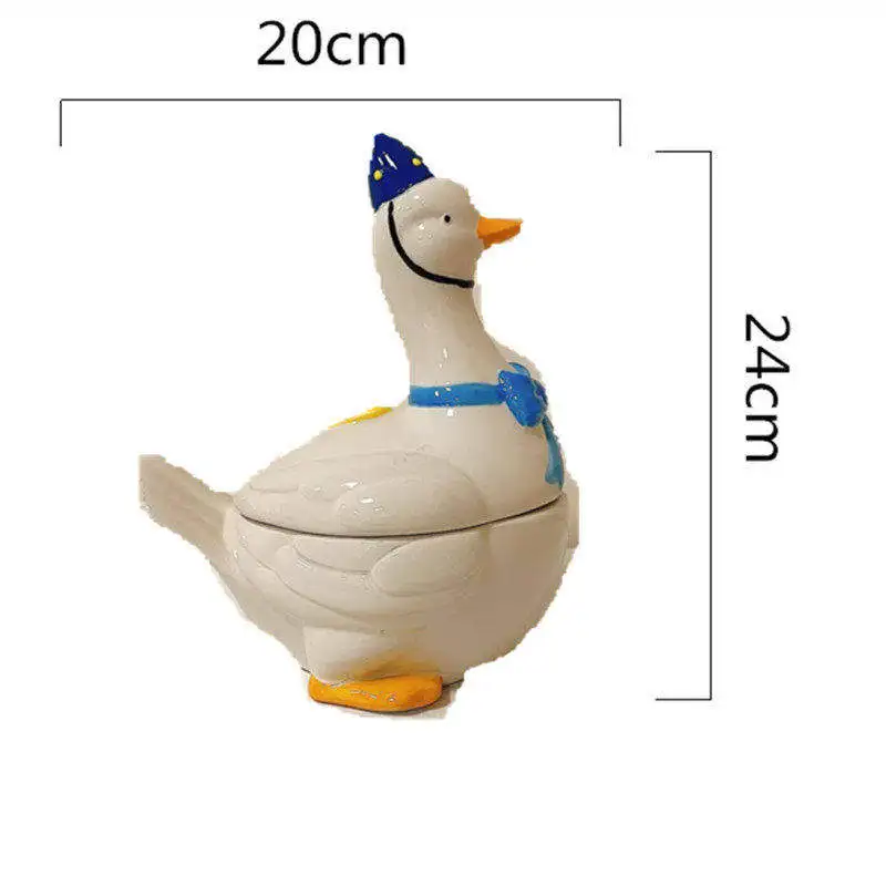 American White Goose Ceramic Bowl with Lid Soup Bowl Noodle Bowl Decoration Entrance Storage Bowl Jewelry Cosmetics Storage Bowl