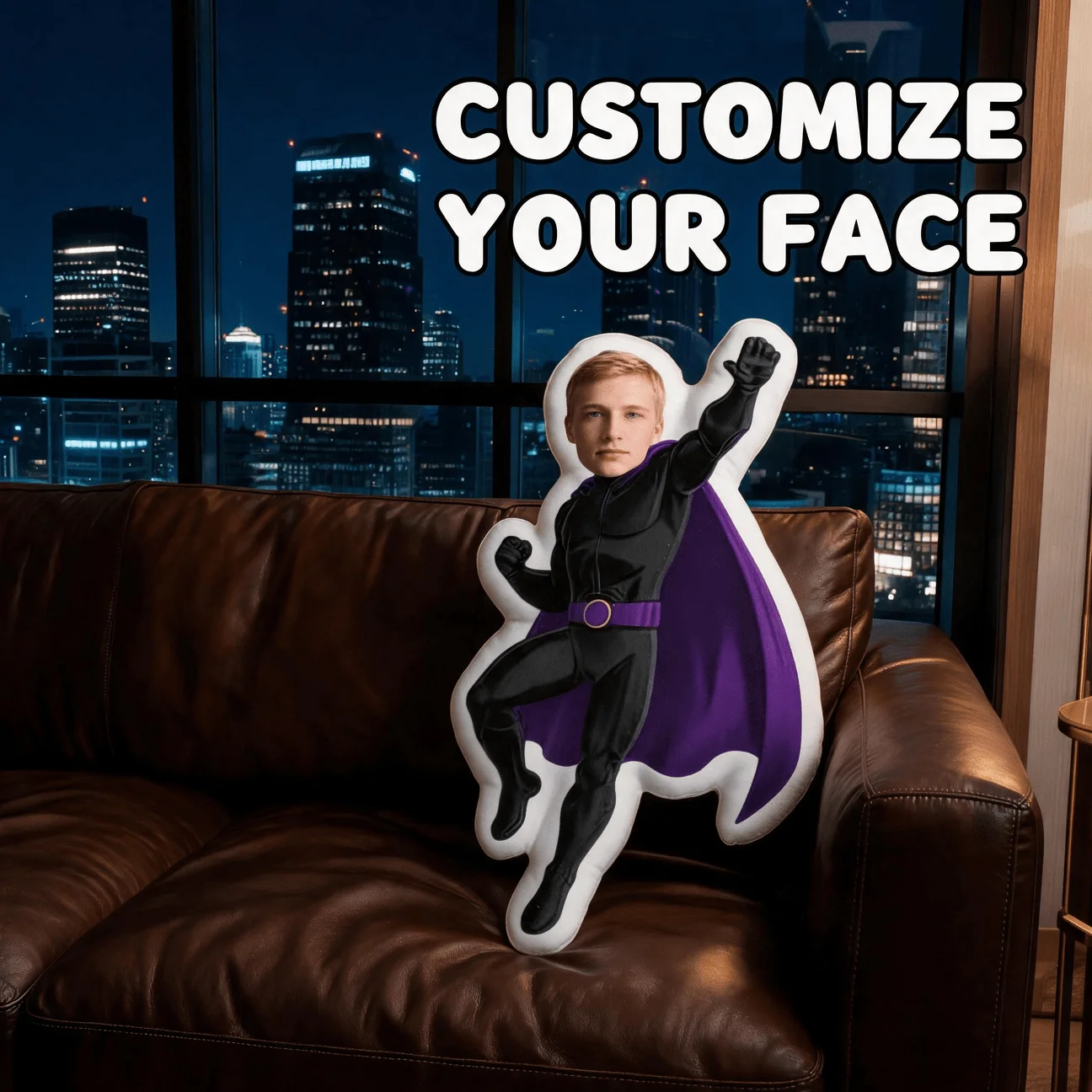 Custom Personalized Photo Face Pillow, Superhero Costume Style Custom Shaped Decorative Cushion, Funny Gift for Adults Friends B