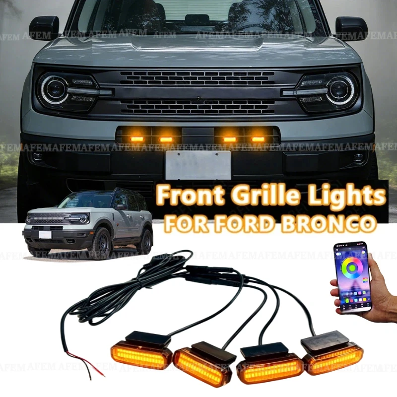

FOR FORD BRONGO APP Controlled LED Front Grille Yellow Lights Super Bright Daytime Running Lamps Specific Grill Lights