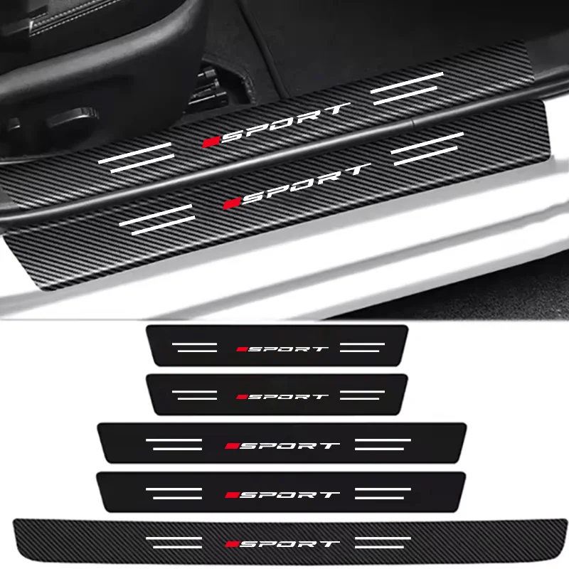 Single Red Sport Style Car Door Sill Strip Anti-Scratch Sticker, Welcome Pedal Cartoon Cute Carbon Fiber Pattern Interior Protection Against Scratches, Trunk Anti-Scratch Sticker