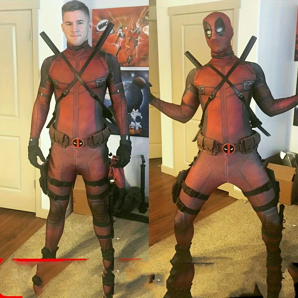 

Deadpool Cosplay Costume - Premium Marvel Red & Black Spandex Suit with Mask & Belt, Full-Body Superhero Outfit for Comic Con &