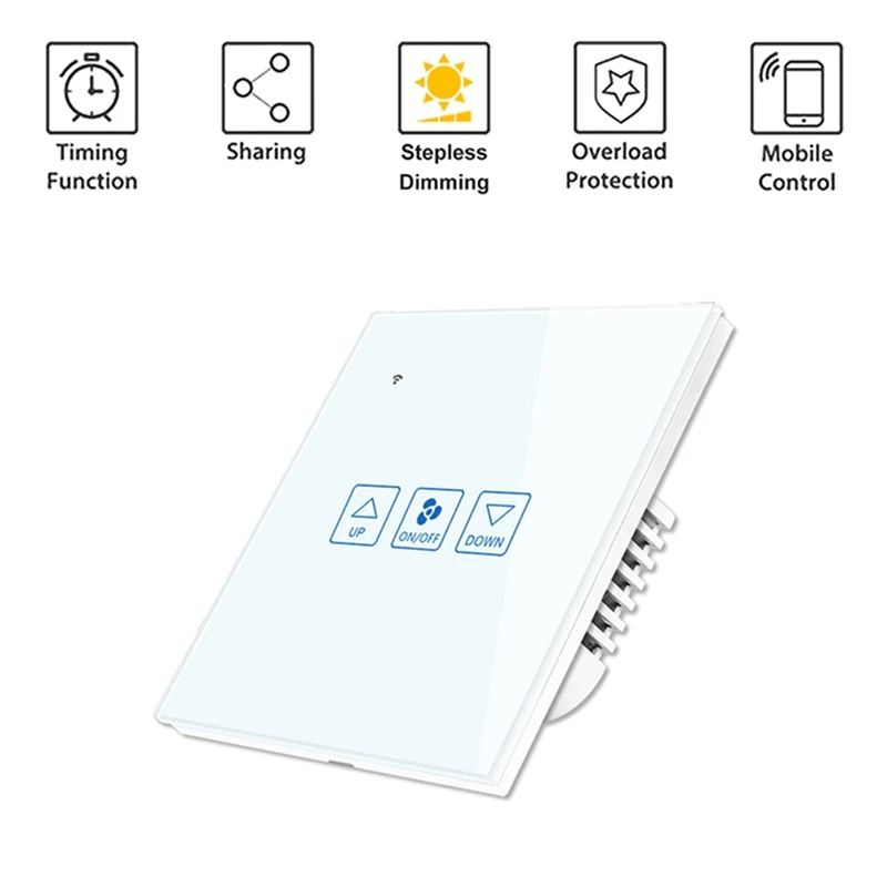 Fan Speed Control Touch Switch Wifi Smart Deluxe Crystal Panel Switch Tuay App Remote Control 90V 250V EU UK Switch