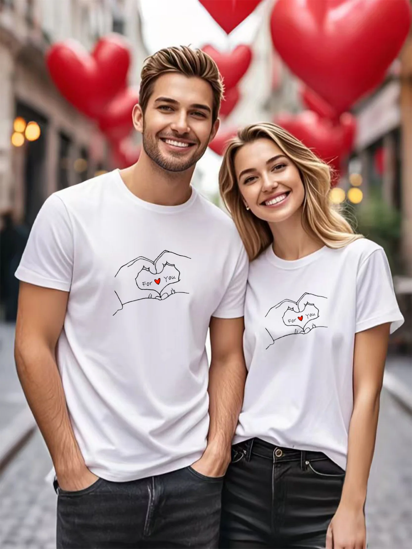 

1 шт., футболка с круглым вырезом и короткими рукавами для пары с принтом Bixin, подарок на День святого Валентина, топ для пары