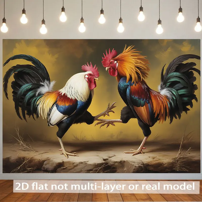 Fighting Rooster Cock Art 2D Flat Tapestry Backdrop For Living Room Decor Animal Theme Wall Hanging Art Print Poster Gift
