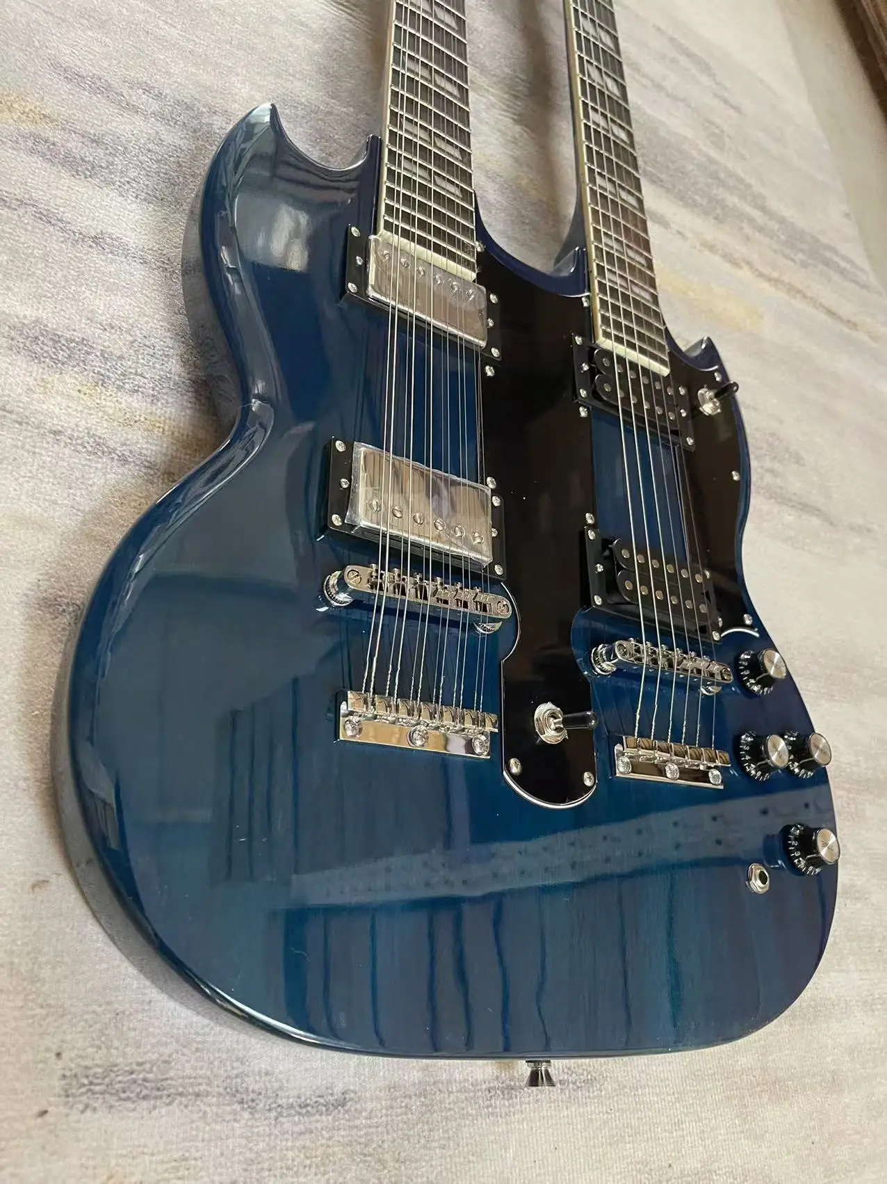 E-Gitarre 12+6 Akkord Double Path Edition, transparenter blauer Korpus, werkseitig echtes Versandbild, auf Lager, Bestellung und Versand