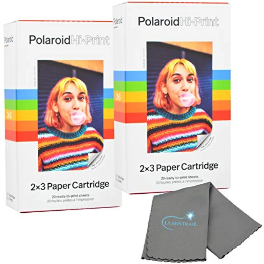 

Polaroid Hi Print 2x3 Paper Cartridge Peel and Stick 2 Pack 40 Photos with a Microfiber Cleaning Cloth