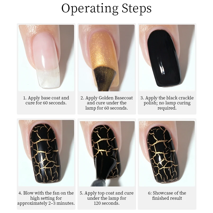 Crackle Gel Nail Polish Magic Black White Unique Variegated Cool Crackle Pattern Natural Air-drying Styling for Salon DIY Home view 6