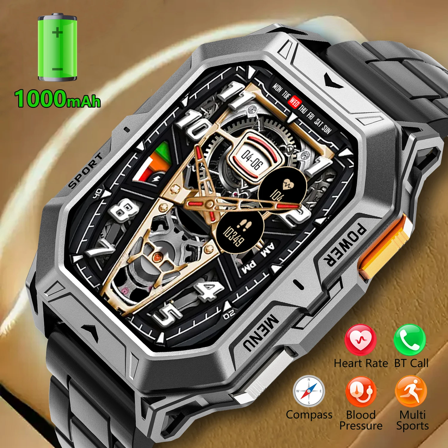 

Спортивные умные часы для мужчин, 2,13 дюйма, AMOLED-экран, 1000 мАч, большая батарея, Bluetooth-часы с вызовом, монитор сердечного ритма, умные часы