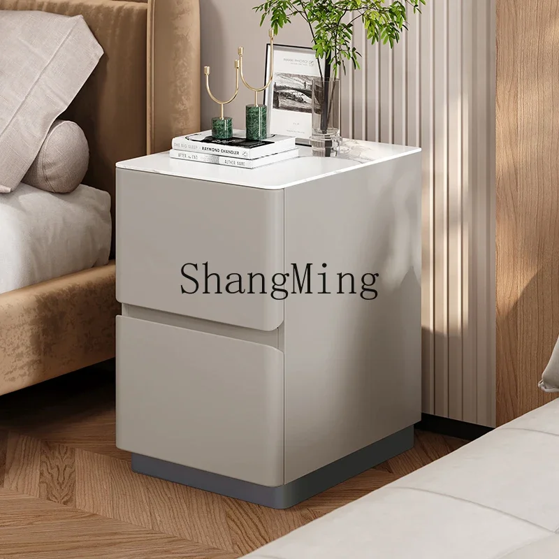 

CL Wood Lacquered Rock Slab Bedside Table Simple Modern Ultra Narrow Gap Small Apartment 25CM Wide Bedroom