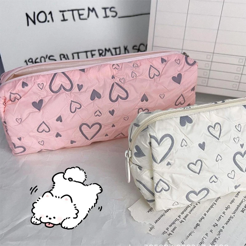 1pc Original Love Pencil Bag Cosmetic Bag Simple Girly Heart Student Stationery Bag Study Stationery Bag