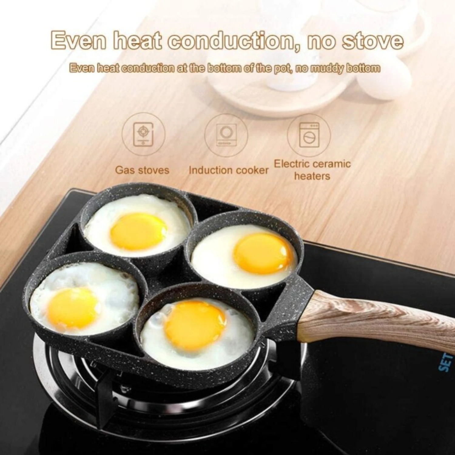 Convenient Non-Stick Thickened Omelet Pan with 4 Holes - Perfect for Induction Cooker, Ideal for Cook Steak, Egg, Pancake, Hambu