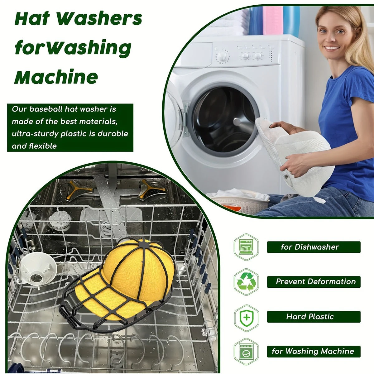Baseball Cap Washer Bag for Washing Machine | Anti-Deformation Hat Cleaning Cage Frame Holder Home Laundry Guard Support