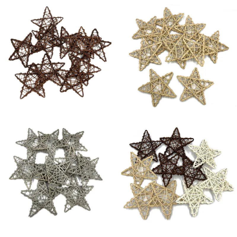

10pcs 6cm Rattan Star Christmas Tree Star Topper Grapevine Star Wreath Natural Vine Branch Twig Wreath Xmas Holiday Decorations