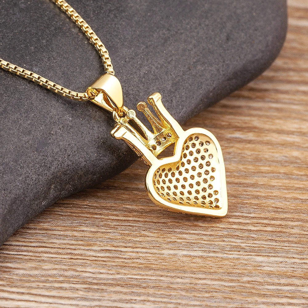 AIBEF New Luxury Copper Zircon Heart Crown Pendant Necklace for Women Collar Chain Necklace Choker Shiny Christmas Gifts