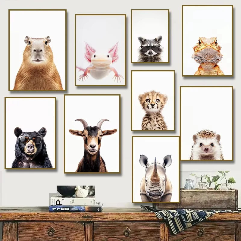 Minimalist Forest Animal Portrait Art Poster Nordic Bearded Dragon, Sheep, Bear, Leopard,  Canvas for Home Children's Room Decor
