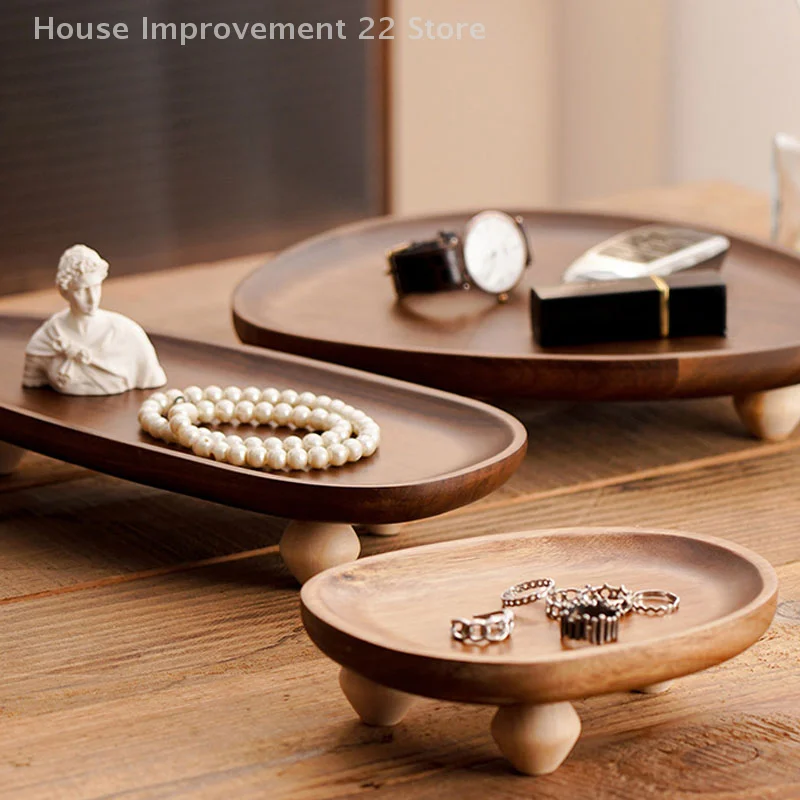 High-Footed Premium Acacia Wood Serving Tray With Feet Irregular Shaped Storage Organizer For Fruits & Snacks Ideal For Home Use