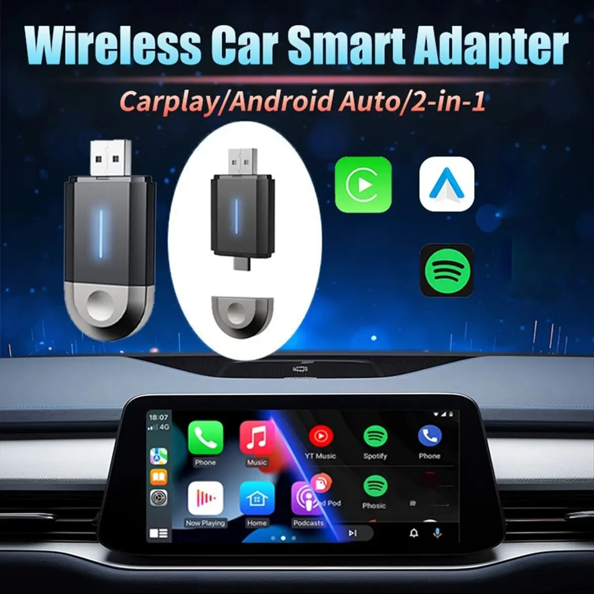 CH◆☆§New Mini Wireless CarPlay Android Auto Wireless Adapter Smart 2in1 Box for Auto~HOT SALE