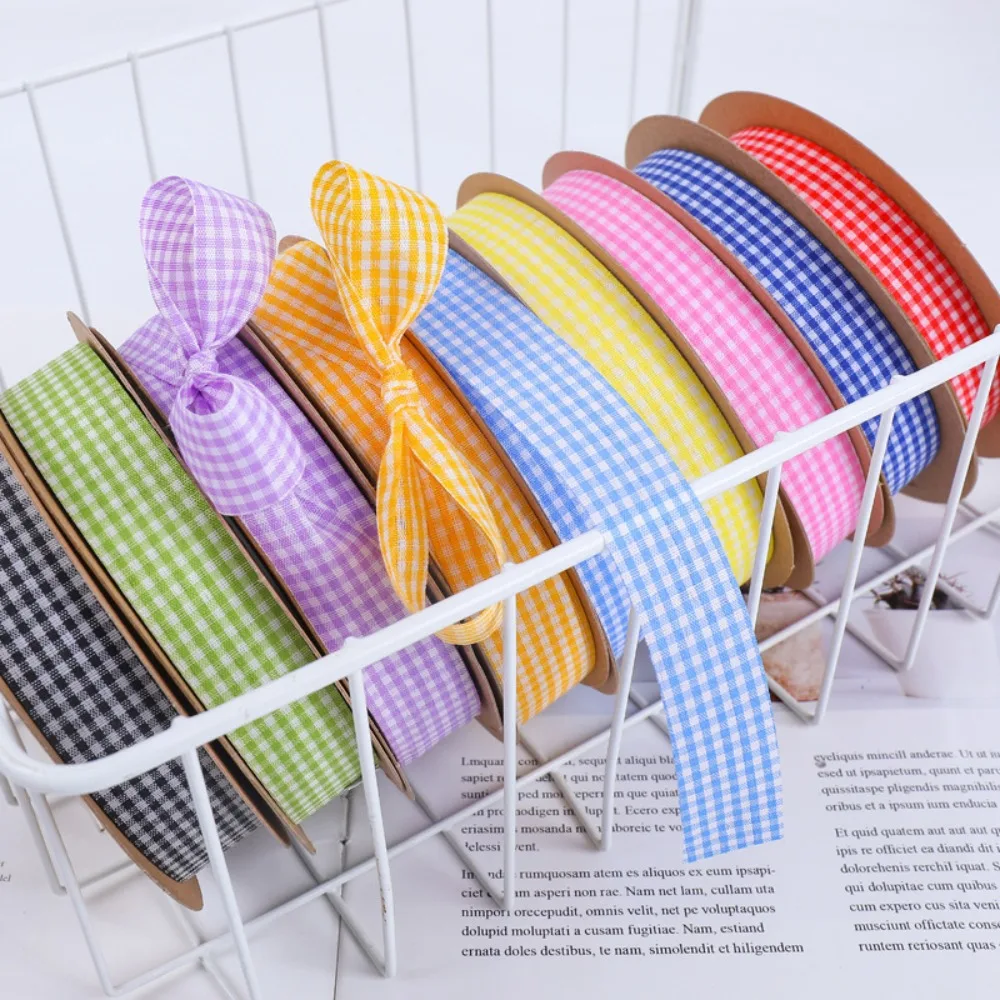 Fashion 10mm Lattice Plaid Ribbons 50 yards Gift Wrapping Bow Ribbon Gift Wrapping Handmade Polyester Ribbon DIY Sewing Crafts